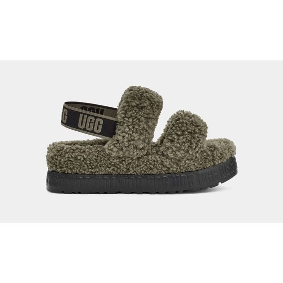 UGG NWOT Oh Fluffita Olive Green Slipper Platform Slides, Size 8, MSRP $120 - Picture 1 of 8